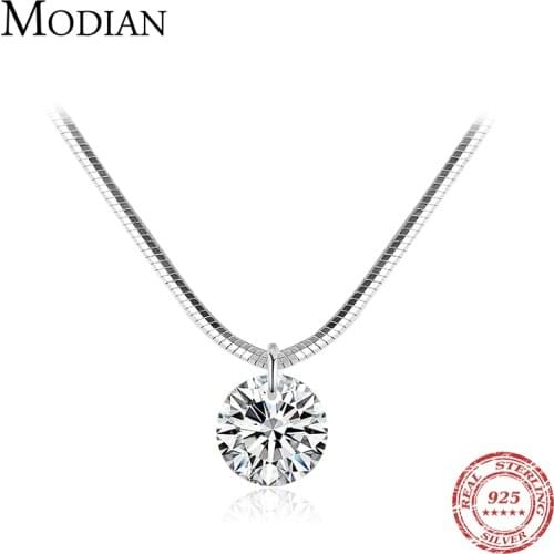 Modian 100% 925 Sterling Silver Trendy Simple Clear CZ Choker Necklace Pendant Fashion Link Chain For Women Party Fine Jewelry