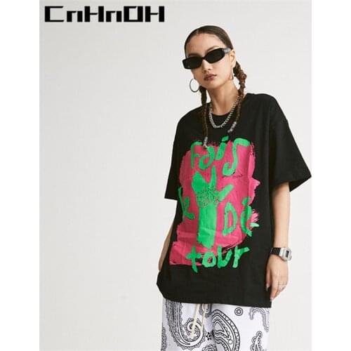 CnHnOH American street 2021 spring and summer short-sleeved t-shirt men hit color graffiti print oversize T-shirt 11010