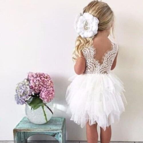 2018 Girls Princess Dress lace cake dress children princess backless tutu party gown birthday vestido summer clothes Hot Sale