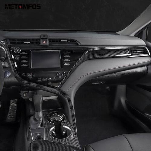 For Toyota Camry 2018 2019 2020 Carbon Fiber Center Control Molding Trim Sticker Decoration Strip Inner Accessories Car Styling