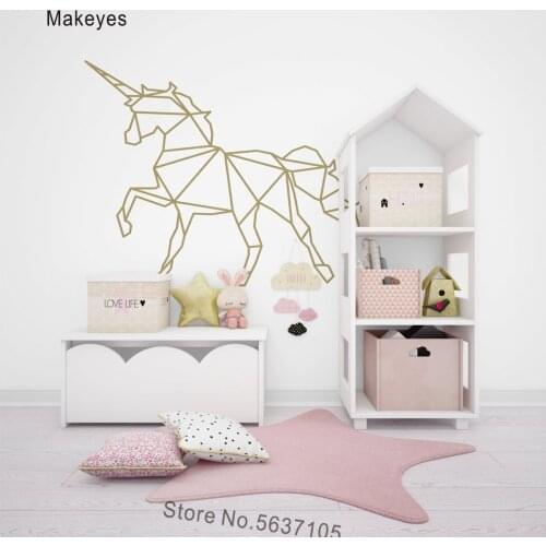 Makeyes Geometrical Unicorn Wall Decals Kids Bedroom Warm Wall Decor Wallpaper Art Design Wallpaper Animals Wall Sticker Q962