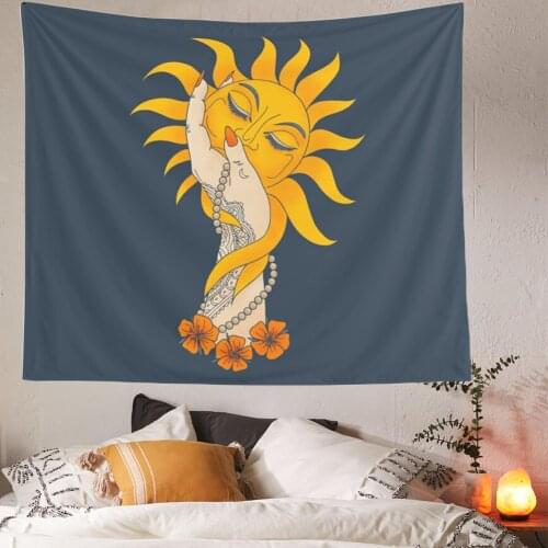 Magic Hands Psychedelic Woman Moon Tapestry Room Decor Aesthetic Boho Sun Moon Tarot Wall Tapestry Hippie Tapiz Decoration Mural