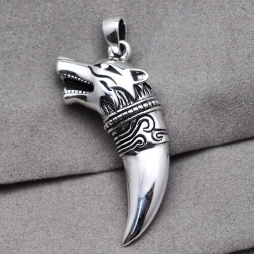Pure 925 Sterling Silver Pendant For Men Women Wolf Tooth Vintage Punk Rock Thai Silver Pendant Fashion Jewelry Free Shipping