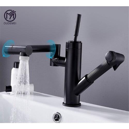 Brass Chrome Black Deck Mounted Hot and Cold Pull Out Sink Tap Kitchen Mixer Bathroom Faucet with Spray Gun
