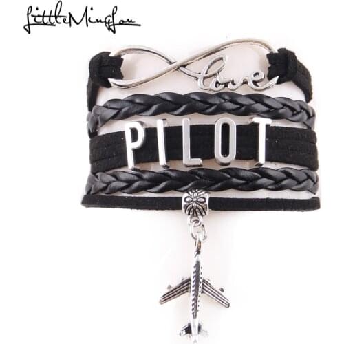 Little MingLou Infinity love Pilot flyer Bracelet airplane Charm leather wrap men bracelets & bangles for Women jewelry