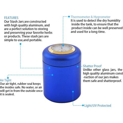 HONEYPUFF Thermometer Hygrometer Airtight Proof Storage Container Pill Box Case With Air Craft Aluminum Metal Storage Stash Jar