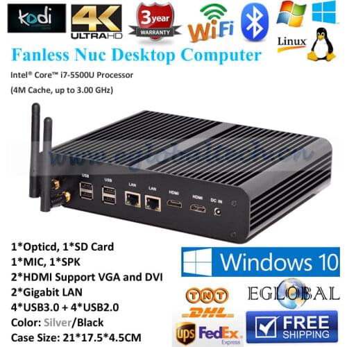 Eglobal New Intel 5th Gen Core i7 5500U Mini PC Mini Computer Windows 10 Minipc 4K HD HTPC Mini-Itx Mic TV box 2* HDMI Dual Lan