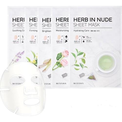 MISSHA Herb In Nude Sheet Mask Variety Set 5pcs/lot Moisturizing Brightening and Whitening Skin Care Mask Korean Cosmetics