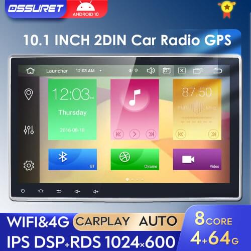 10.1" 2Din Android10 Universal Car Non-DVD Player Stereo Radio GPS Navigation WIFI Bluetooth DAB OBD2 TVbox 4GB 64GB DSP TPMS