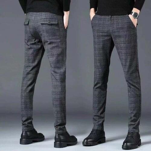 Mens Plaid Pants Cotton Fashions Pencil Pants Linen Male Casual Pants England Grid Striped Pants Man Slim Fit Pants Harem Pants