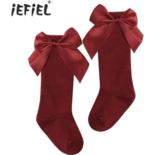 Baby Girls Socks Toddlers Big Bows Knee High Princess School Socks For Girl Bowknot 100% Cotton Long Tube Kid Leg Warmer 0-5Year