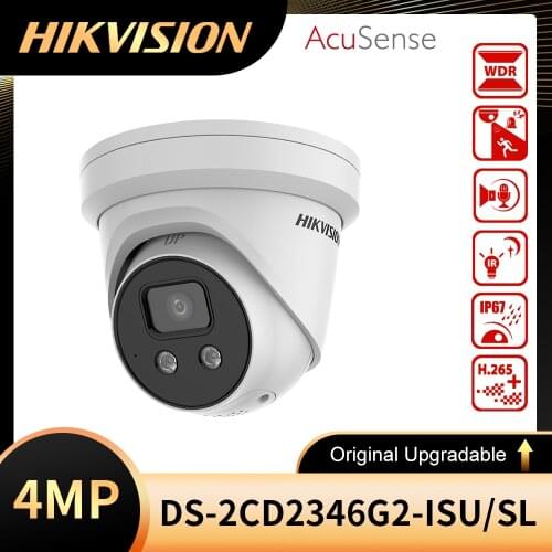 Original Hikvision 4MP DS-2CD2346G2-ISU/SL POE IR Built-in Mic AcuSense IPC Fixed Turret Network Camera