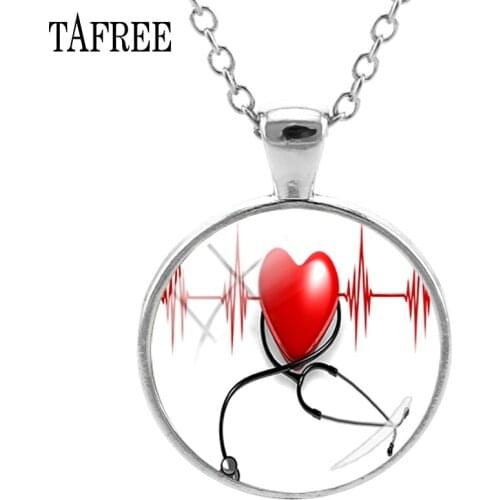 TAFREE electrocardiogram heartbeat Pendants Necklace fashion care Health Round Shape Necklaces man women Jewelry HL27
