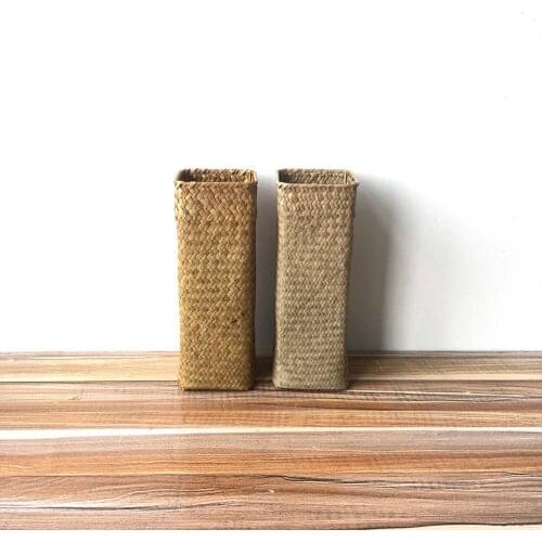 Hand-woven Natural Seagrass Basket Garden Flower Vase Rural style home decoration Dry flower decor Rectangular flower basket