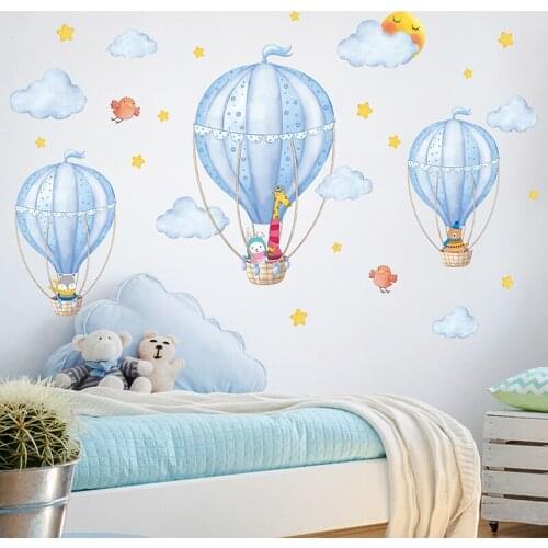[SHIJUEHEZI] Hot Air Balloon Wall Stickers DIY Cartoon Clouds Wall Decals for Kids Rooms Baby Bedroom Nursery Decoration