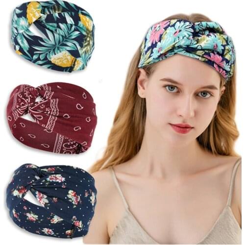 Wide Womens Sweatband Cross Headband Accessory Fitness Summer Print Cycling Sweat-absorbing Sports Yoga Lady Hair Band