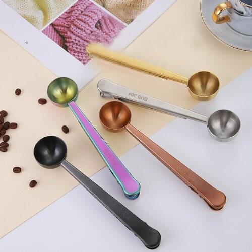 Two-in-one Stainless Steel Coffee Spoon Sealing Clip Kitchen Gold Accessories Recipient Cafe Expresso Cucharilla Decoration
