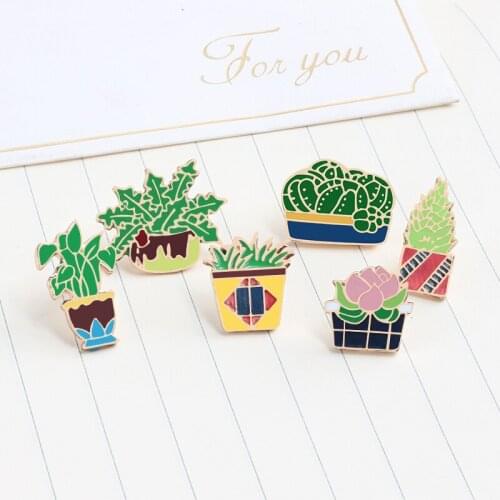 Cute Cactus Enamel Pins Cartoon Green Potted Plant Flower Brooches for women Backpack Clothes Lapel Pin Badge Jewelry Trinkets
