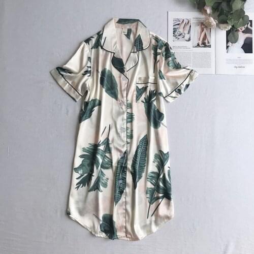 Young Lady Casual Print Sleepshirt M-XXL Summer Home Wear With Pocket Short Sleeve Nightwear Turn-down Collar Button Sleepwear