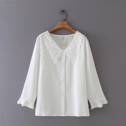 Plus Size White Black XL-4XL V-neck Chiffon Tops Long Sleeved Lace Spring Autumn Blouse Ladies' Officewear Vintage Blusas