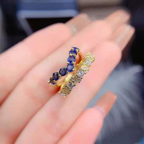 Natural Sapphiree/Emerald S925 Sterling Silver Womens Ring Fashion Fine Wedding Jewelry Free Shipping MeiBaPJFS