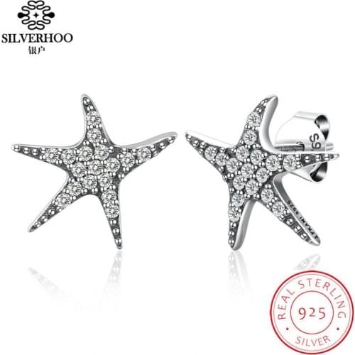 1 Pair SILVERHOO Stud Earrings Starfish Shape Comfortable to Wear Jewelry Cute Starfish Stud Earrings for Gifts