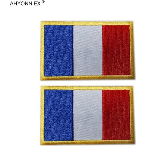 1PCS Full Embroidery Gold France Flag Patch Backpack Bag Jacket Armband Badge Hook and Loop Sticker
