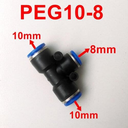 10pcs/lot T Union Tee Reducer 10mm To 8mm Tube Fitting PEG10-8 T shape Pneumatic Pipe Fitting