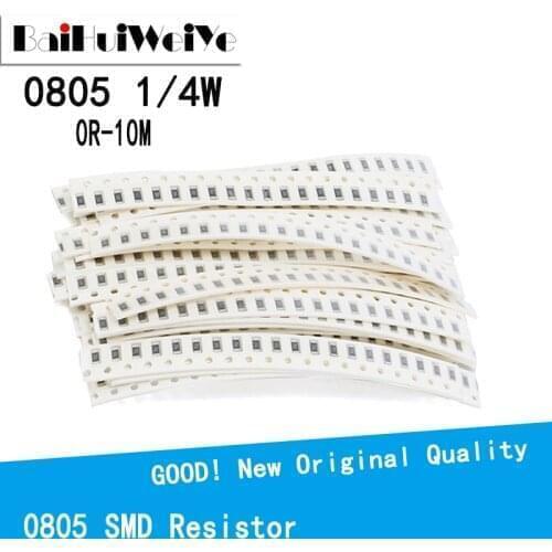 100Pcs 0805 SMD 1/4W 0R ~ 10M chip resistor 0 10R 100R 220R 330R 470R 1K 4.7K 10K 47K 100K 0 10 100 330 470 ohm