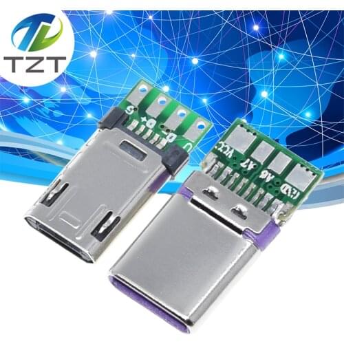 2020 NEW Micro Male Plug With PCB Solder Plate Double-sided Micro 5P Plug Usb Connector+ Type-C Male USB Connector With 4Pin PCB