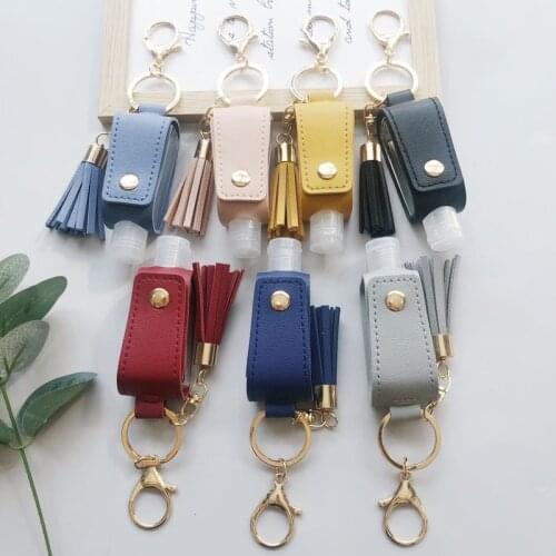 2020 Portable Hand Sanitizer holder Leather Key chain 30ml Bottle Volume free Health Keyring Tassel Disinfectant PU Leather Case