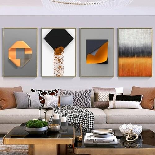 Abstract Canvas Painting Yellow Black Geometric Poster and Print for Living Room Bedroom Picture Wall Art Decoration Home Decor