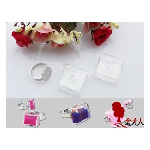Diy handmade accessories glass cover classic glass liquid bubble ring cube glass cover ring