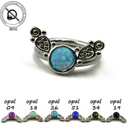 BOG-1 Piece Opal Stone Tribal Captive Bead Ring Nose Septum Clicker Ear Cartilage Piercing Ring Body Jewelry 14g 16g