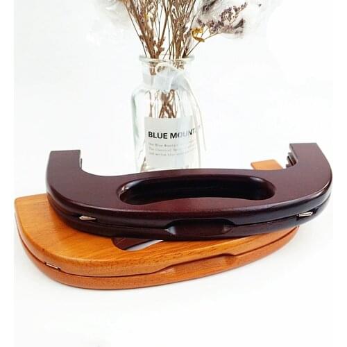 One Piece 25cm Diy Manual Bag Parts Solid Wood Handle Magnetic Buckle No Hole Screw Wood Purse Frame With Hook Shoulder Bags