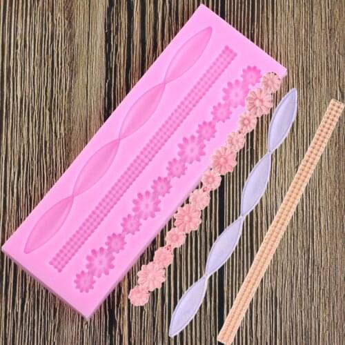 Long Pearl Necklace Flower Lace Fondant Silicone Mold Sugar Mould Decoration Chocolate Tools