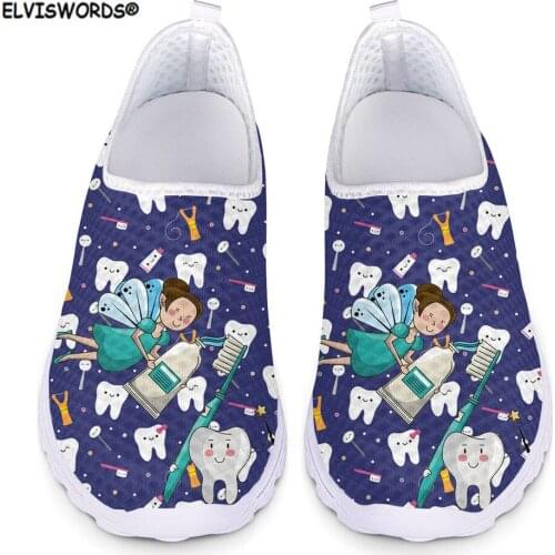 ELVISWORDS Vivid Teeth Cartoon Prints Flats Womens Sneakers Casual Air Mesh Light Slip on Female Shoes Spring Summer Girl Shoes