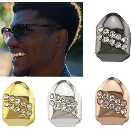 Hip Hop 1 Pc Crystal Teeth Grillz For Unisex Gold Silver Color Metal Tooth Cap Rapper Dental Grills Punk Jewelry Gift