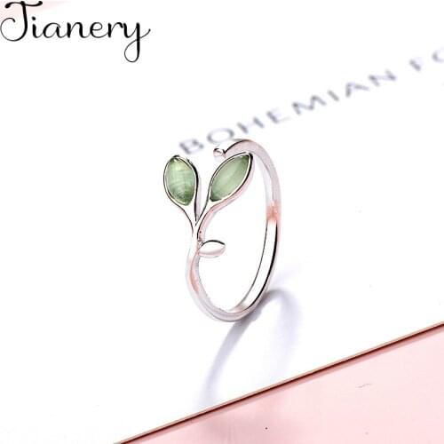 JIANERY Wholesale Real Silver Color Opal Leaf Rings For Women Statement Jewelry Finger Ring anillos mujer bijoux