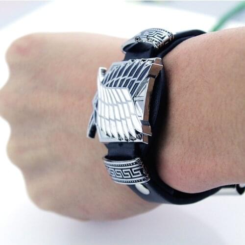 Japanese Anime Attack on Titan Leather Metal Bracelet Cosplay Accessories Shingeki No Kyojin Cosplay Prop Scouting Legion Unisex