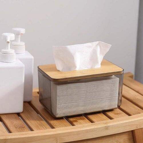 Multifunctional Simple Bamboo Wooden Cover Plastic Tissue Box Paper Holder Dispenser Storage Case Organizer for Home Car Hotel