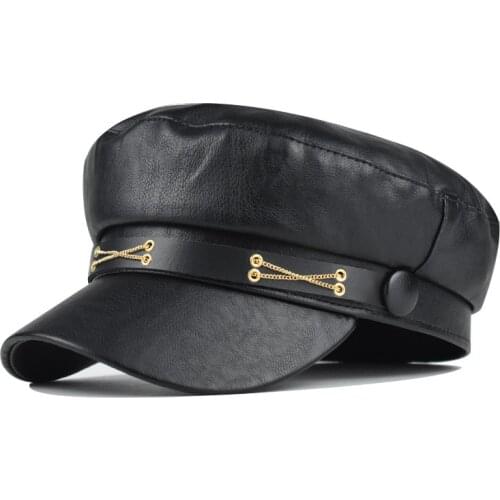 Autumn Winter Fashion Leather Newsboy Cap Quality Artist Female Spring Casual Beret women Flat Hat Solid Color Octagonal Cap