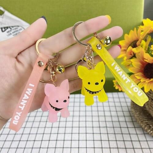 Fashion French Bulldog Keychain for Women Cute Bag Pendant Transparent Colorful Dog Key Chains Men Car Key Ring Couple Gifts