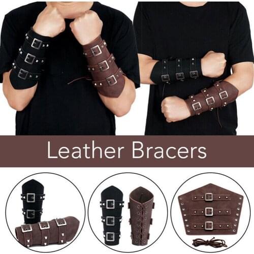 1Pc Men Medieval Cosplay Leather Armor Arm Warmers Lace-Up Viking Pirate Knight Gauntlet Wristband Bracer Steampunk Accessories