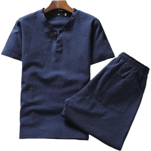 Men Tracksuit Solid Color V Neck Men Short Sleeve T-shirt Drawstring Pockets Shorts Short Sleeve T-shirt Drawstring Shorts 4XL