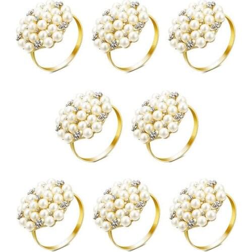 8 Pack Pearls Napkin Rings Exquisite Alloy Napkin Ring Napkin Buckle for Wedding, Dinner Party, Table Decoration