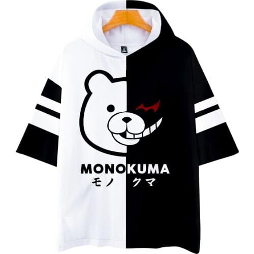 New Fashion 3D Anime Monokuma Hooded T shirt Men Women Tops Harajuku Hip Hop Hoodie Casual Short sleeve Hooded T-shirt Clothes
