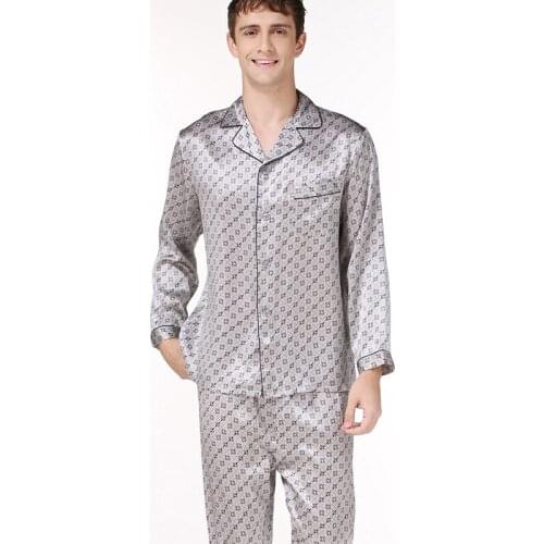 16 momme 100% real silk pajamas sets men Sleepwear Long sleeve male pyjama sets men elegant pajamas T9003