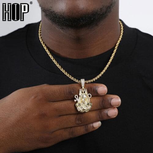 HIP Hop Full AAA Iced Out Bling Cubic Zircon Copper Egypt Ankh Cross Anubis Pendants & Necklaces For Men Jewelry Wholesale