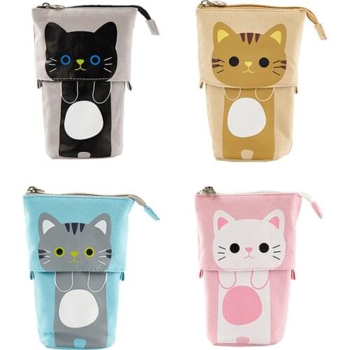 Simple Pen Holder Retractable Vertical Pencil Case School Pencil Pouch Supplies Canvas Stationery Bag Organizer Gift